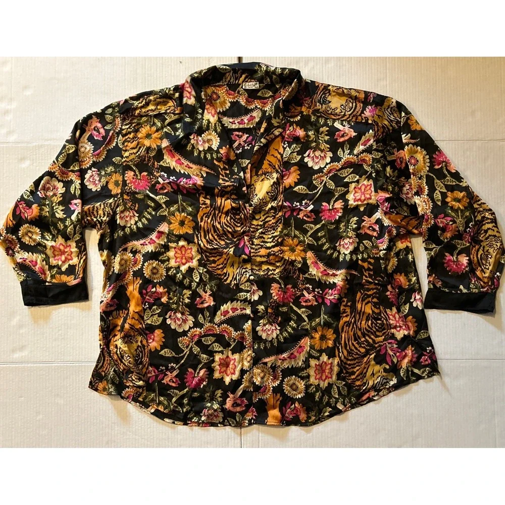 FREE PEOPLE Dreamy Days Pajama Set Women's Plus Size 2XL Tiger & Botanical Print